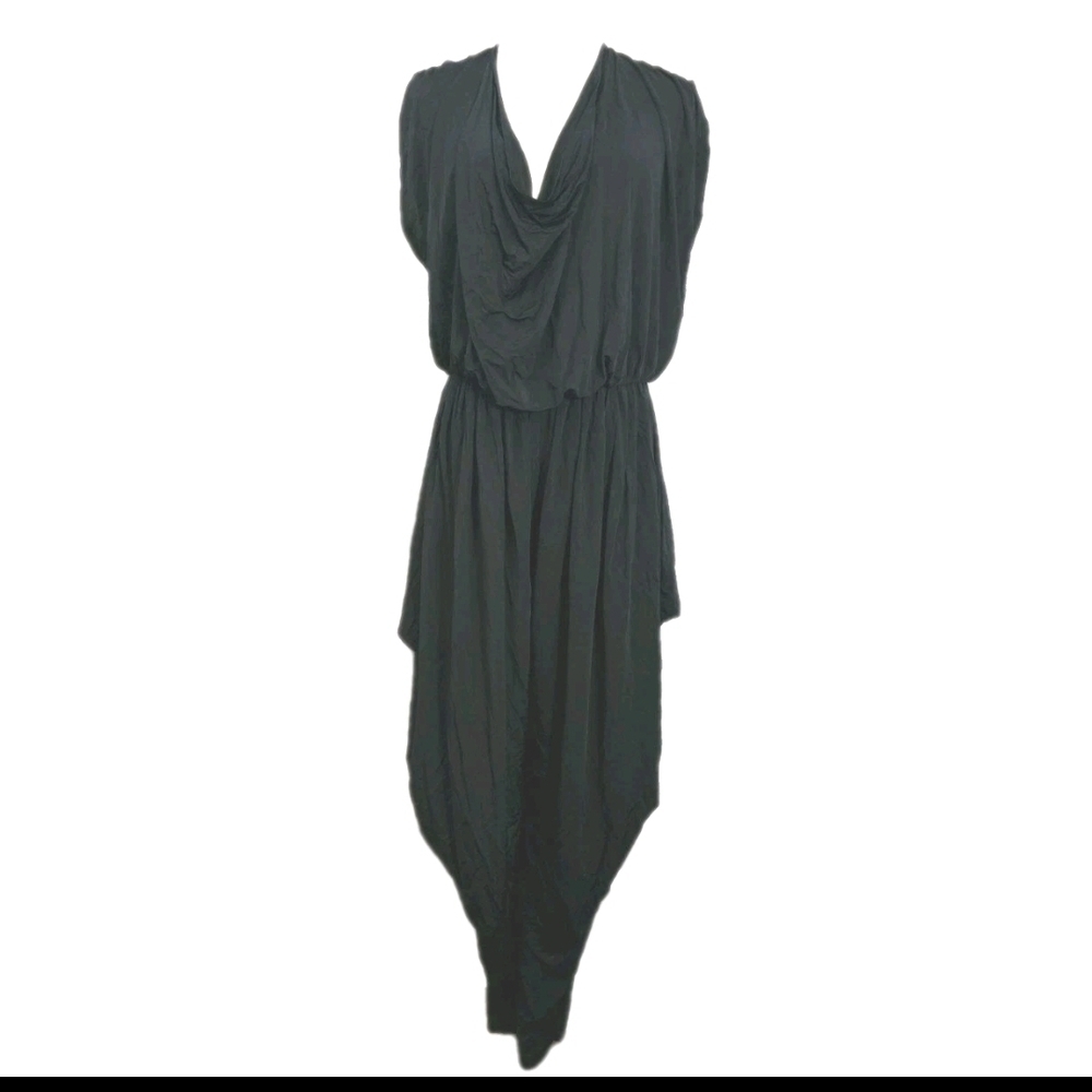 Black Cowlneck Open Back Sexy Flowy Soft Club Vegas Party Evening Jumpsuit. L-XL
